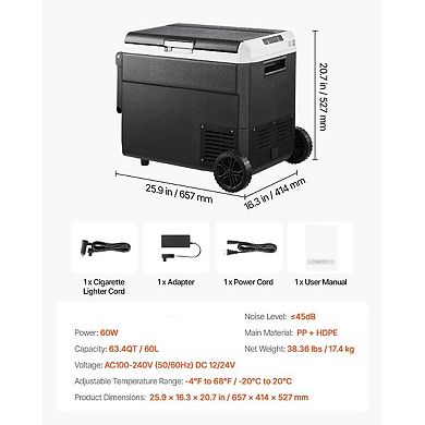 63.4QT Portable Car Refrigerator Freezer, Rapid Cooling, Dual-Power