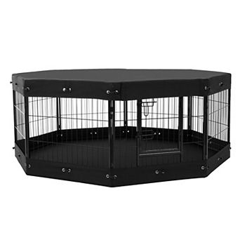 8-Panel Small Pet Playpen with Zip-Top Cover and Full-Height Door