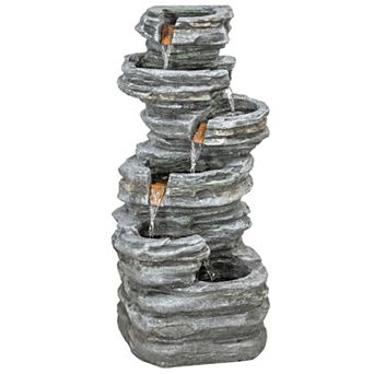 Outsunny Outdoor Fountain with Cascading Waterfall, 40inch
