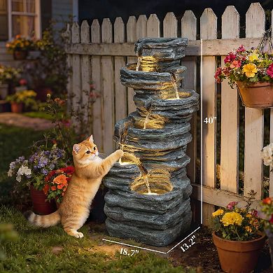 Outsunny Outdoor Fountain with Cascading Waterfall, 40inch