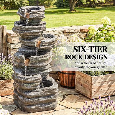 Outsunny Outdoor Fountain with Cascading Waterfall, 40inch