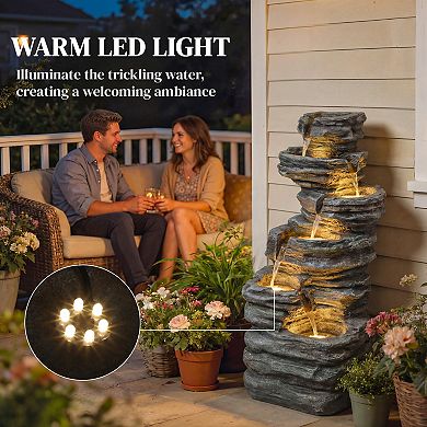 Outsunny Outdoor Fountain with Cascading Waterfall, 40inch