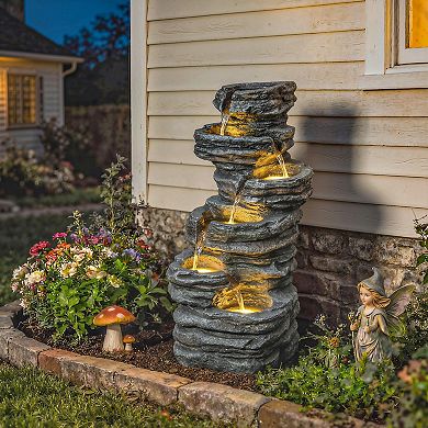 Outsunny Outdoor Fountain with Cascading Waterfall, 40inch