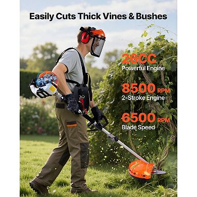 26CC Gas-Powered Multi-Function Yard Tool for Hedges, Grass, Brush, and Branches