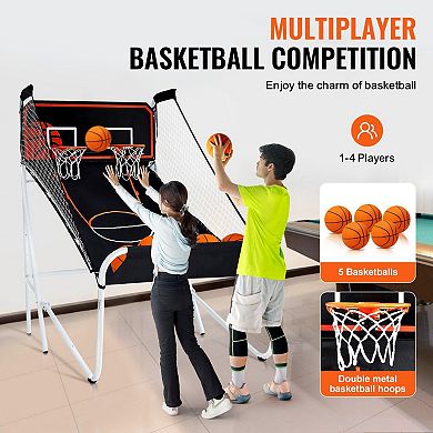 Foldable Basketball Arcade Game with Dual Hoops, Sound Effects, and 5 Balls
