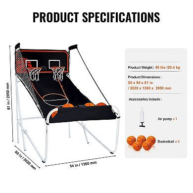Foldable Basketball Arcade Game with Dual Hoops, Sound Effects, and 5 Balls