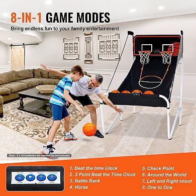 Foldable Basketball Arcade Game with Dual Hoops, Sound Effects, and 5 Balls