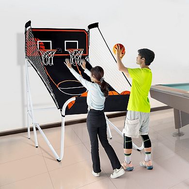 Foldable Basketball Arcade Game with Dual Hoops, Sound Effects, and 5 Balls