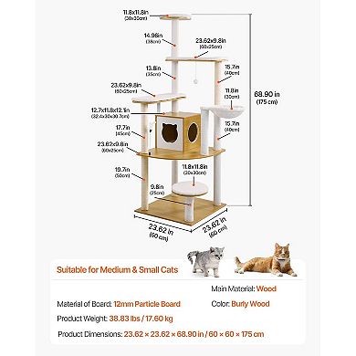 Cat Tree with Litter Box Enclosure Hammock Sisal Scratching Posts for Indoor Cats