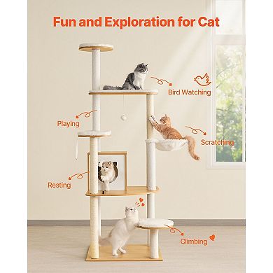 Cat Tree with Litter Box Enclosure Hammock Sisal Scratching Posts for Indoor Cats
