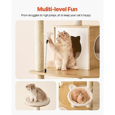 Cat Tree with Litter Box Enclosure Hammock Sisal Scratching Posts for Indoor Cats