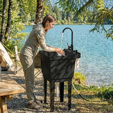 Outsunny Portable Camping Sink, Handwashing Station Basin,