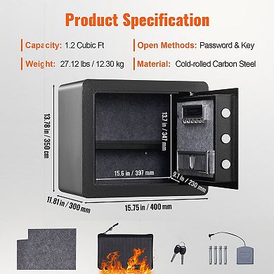 Digital Safe with Keypad, Backup Key, and Dual Alarm