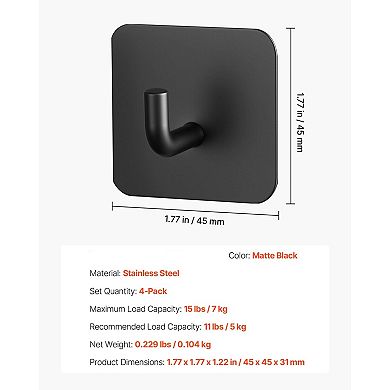 Stainless Steel Adhesive Wall Hook for Bathroom and Entryway