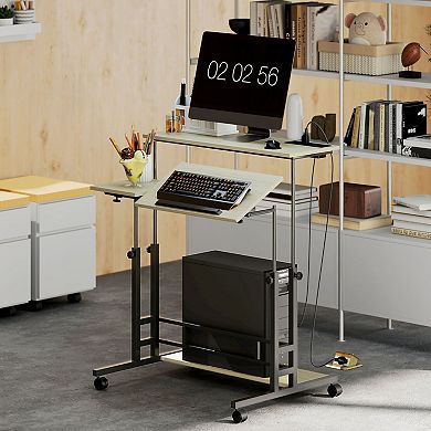 HOMCOM Adjustable Standing Desk, Stand Up Desk with Power Outlets,