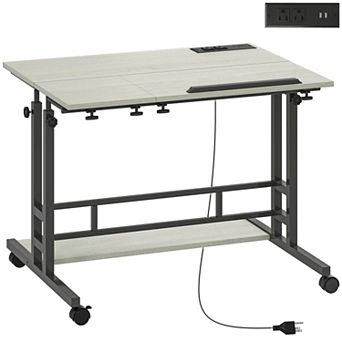 HOMCOM Adjustable Standing Desk, Stand Up Desk with Power Outlets,