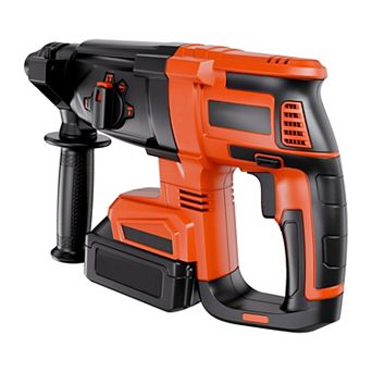 Rotary Hammer Drill Kit with Drill Bits, Chisels, Battery, Charger, and Case