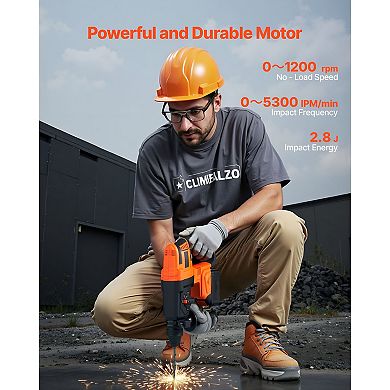 Rotary Hammer Drill Kit with Drill Bits, Chisels, Battery, Charger, and Case