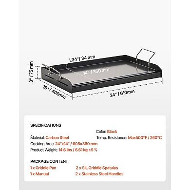 Carbon Steel Griddle for Gas and Electric Stovetops with Removable Handles