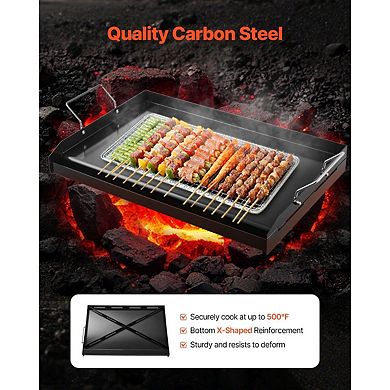 Carbon Steel Griddle for Gas and Electric Stovetops with Removable Handles