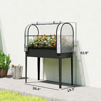 Outsunny Metal Raised Garden Bed with Flip-Up Greenhouse Cover