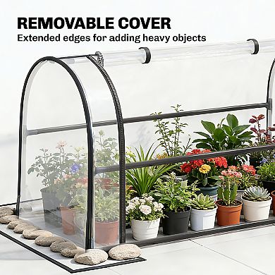 Outsunny Metal Raised Garden Bed with Flip-Up Greenhouse Cover