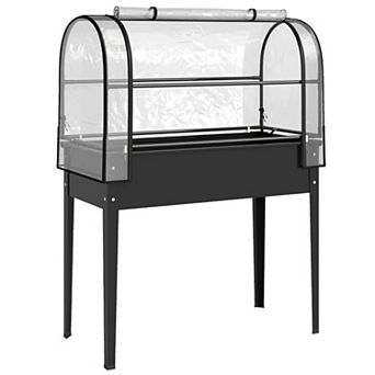 Outsunny Metal Raised Garden Bed with Flip-Up Greenhouse Cover,