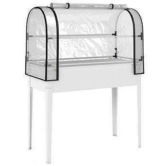 Outsunny Metal Raised Garden Bed with Flip-Up Greenhouse Cover