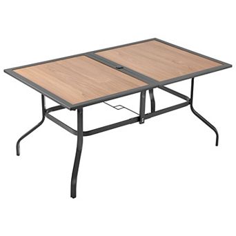 Galvanized Steel Rectangular Patio Dining Table with Umbrella Hole
