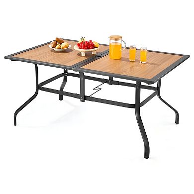 Galvanized Steel Rectangular Patio Dining Table with Umbrella Hole