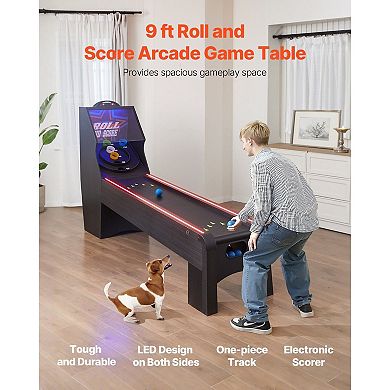 9-Foot Arcade Skeeball Table with Electronic Scoring and Multiple Play Modes
