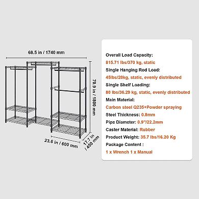 Heavy-Duty Modular Clothes Rack with 8 Shelves and 4 Hanging Rods