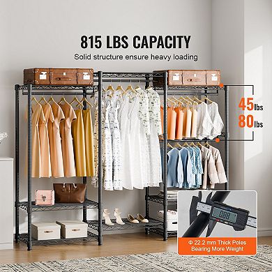 Heavy-Duty Modular Clothes Rack with 8 Shelves and 4 Hanging Rods