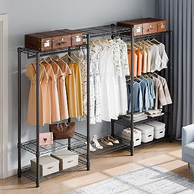 Heavy-Duty Modular Clothes Rack with 8 Shelves and 4 Hanging Rods
