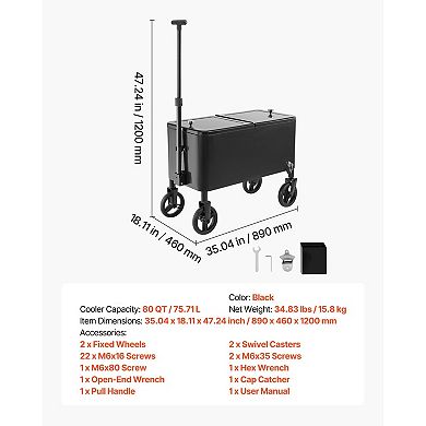 Outdoor Cooler Cart with Telescopic Handle, 4 Wheels, Ideal for Parties
