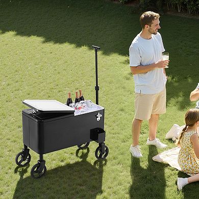 Outdoor Cooler Cart with Telescopic Handle, 4 Wheels, Ideal for Parties