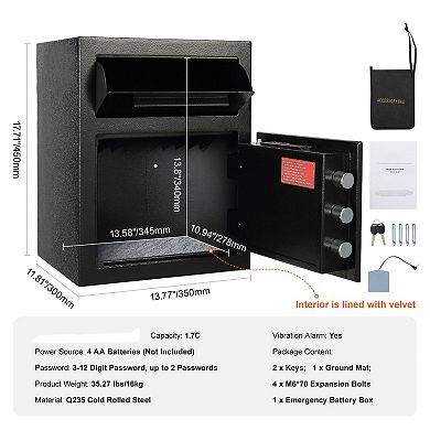 Compact Digital Deposit Safe with Emergency Key and Wall and Floor Mount