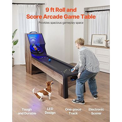 9-Foot Roll and Score Arcade Skeeball Table with LED Effects and Electronic Scorer