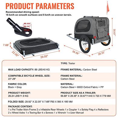 Dog Bike Trailer with Steel Frame, Mesh Panels, and Quick-Connect Attachment