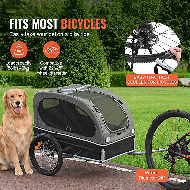Dog Bike Trailer with Steel Frame, Mesh Panels, and Quick-Connect Attachment