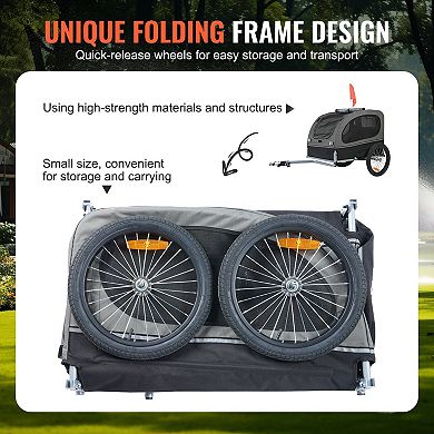 Dog Bike Trailer with Steel Frame, Mesh Panels, and Quick-Connect Attachment