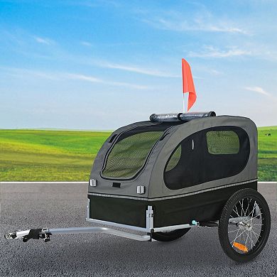 Dog Bike Trailer with Steel Frame, Mesh Panels, and Quick-Connect Attachment