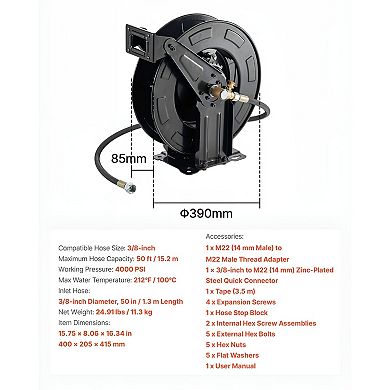 High-Pressure Hose Reel for Garage and Workshop with Anti-Tangle Design