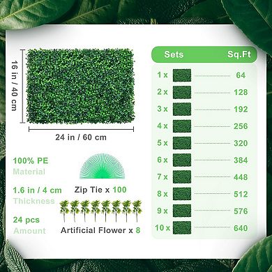 24-Pack Artificial Grass Wall Panels for Indoor and Outdoor Privacy