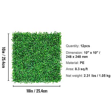 12-Pack Boxwood Hedge Wall Panels 10x10 in for Indoor and Outdoor Privacy