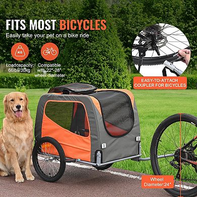 Foldable Dog Bicycle Trailer for Dogs 66 lbs with Weather Cover and Removable Wheels