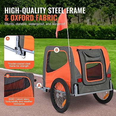 Foldable Dog Bicycle Trailer for Dogs 66 lbs with Weather Cover and Removable Wheels