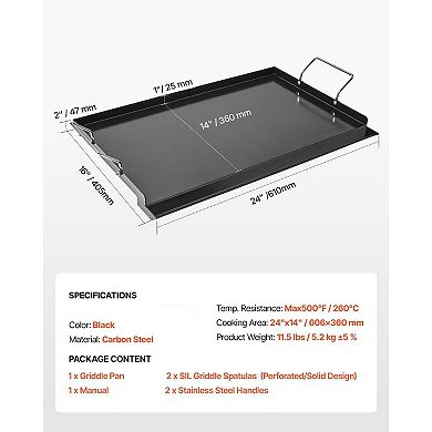 Carbon Steel Griddle for Gas and Electric Stovetops with Grease Trough