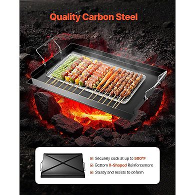 Carbon Steel Griddle for Gas and Electric Stovetops with Grease Trough