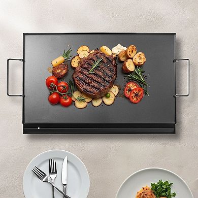 Carbon Steel Griddle for Gas and Electric Stovetops with Grease Trough